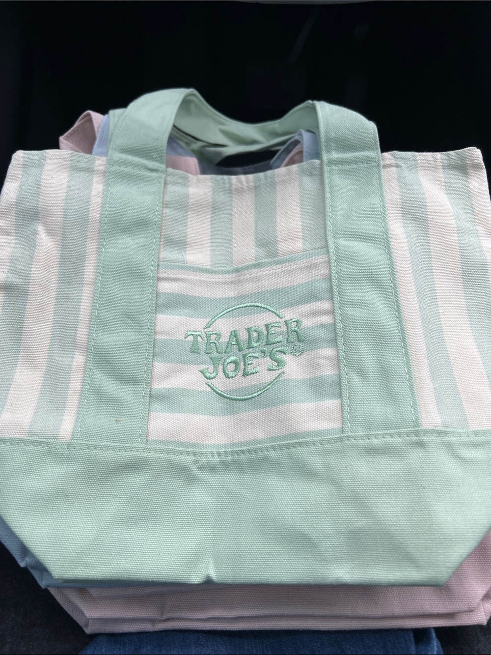 Trader Joe's Beige Striped Canvas Tote Bag
